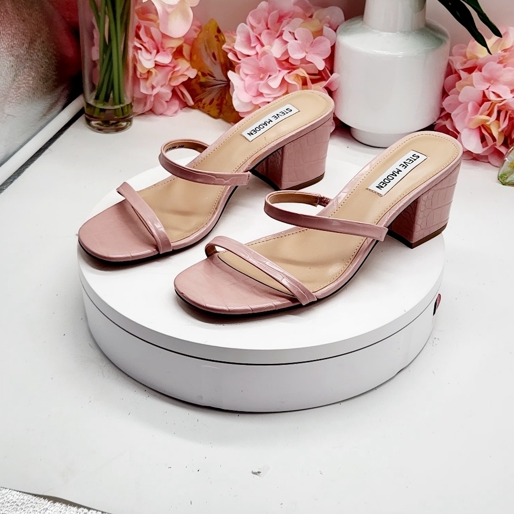 Steve Madden Issy Block Heel Slide Sandal Pink Sz 9.5M - Picture 2 of 16